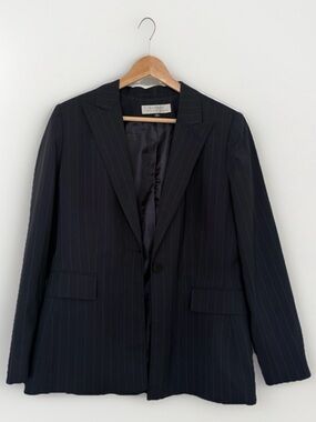 Tahari Navy Pinstripe Blazer Jacket Size US 12 Office Siren Tailored
